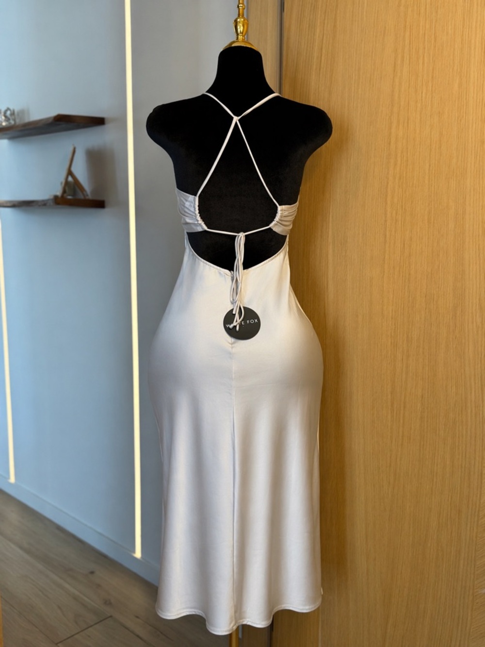 White Fox Champagne Ivory White Satin Midi Dress | Minimal Luxe Muse - Picture 4 of 6